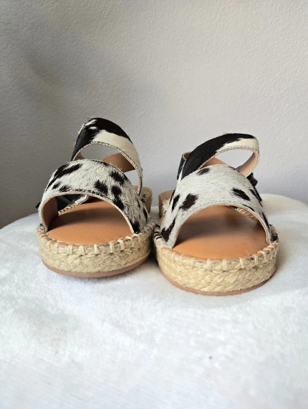 NWOT Myra Mignon Black & White Hair-On Cowhide Espadrille Sandals Size 6